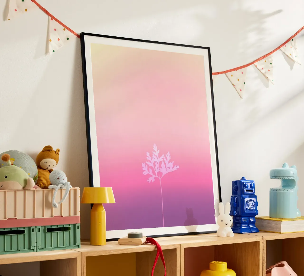 enkele bloem met kleurverloop poster met aluminium frame van cofa home