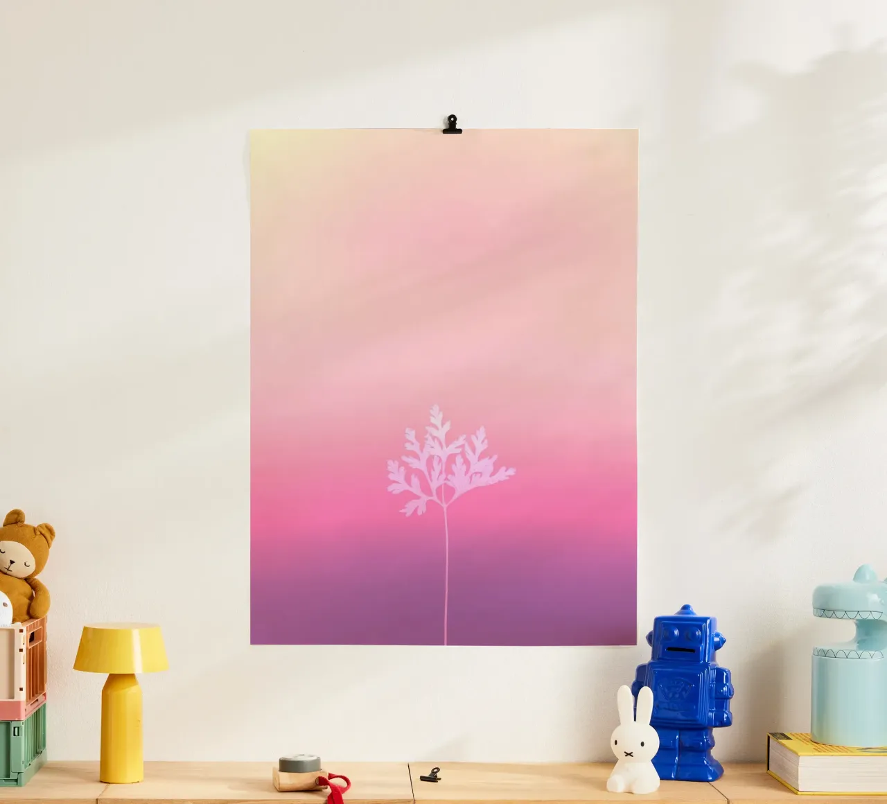 enkele bloem met kleurverloop poster met aluminium frame van cofa home