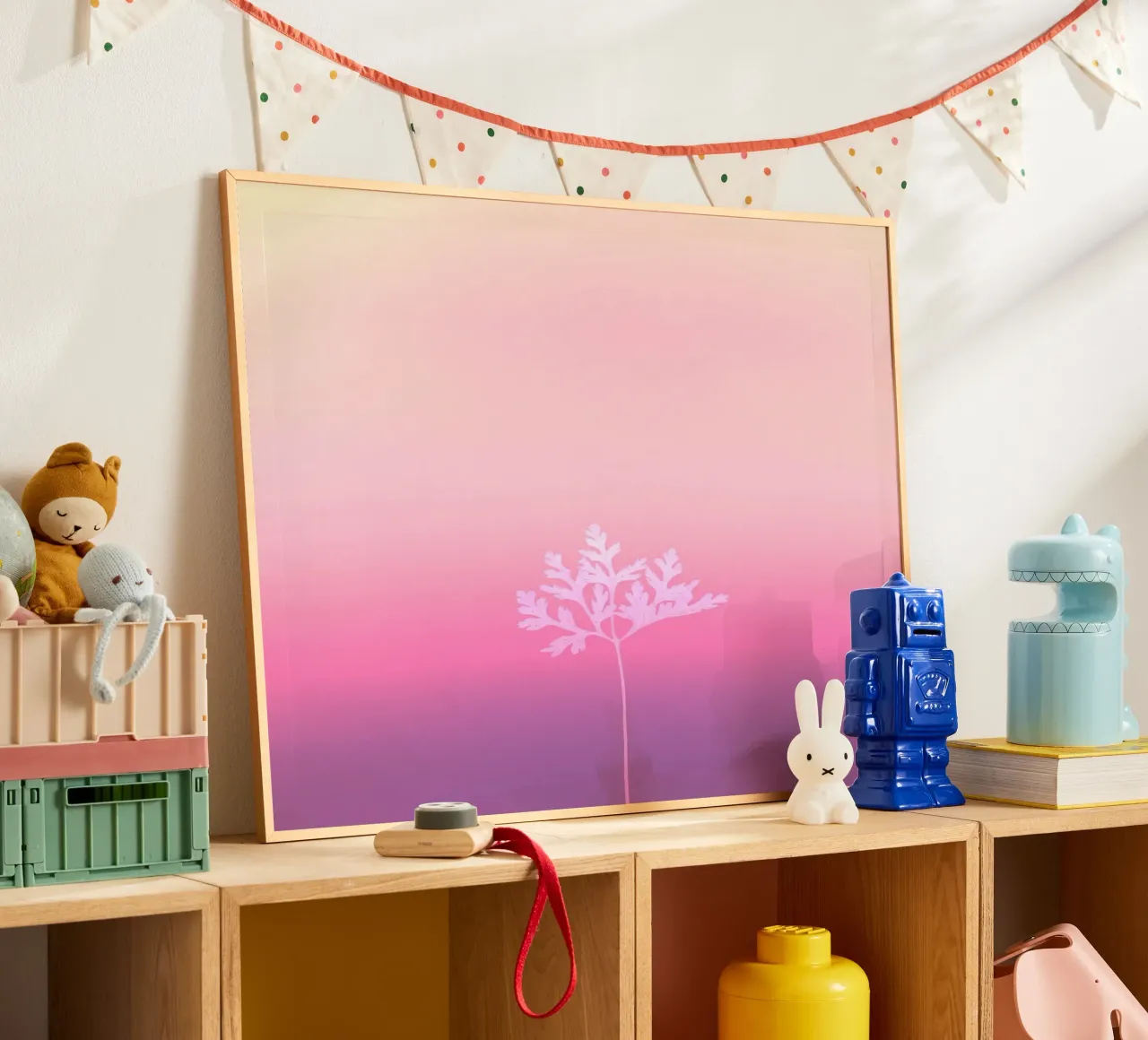enkele bloem met kleurverloop poster met aluminium frame van cofa home