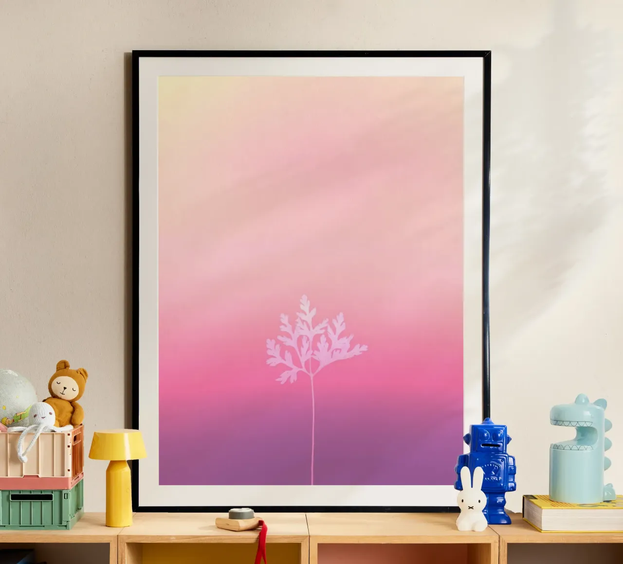 enkele bloem met kleurverloop poster met aluminium frame van cofa home