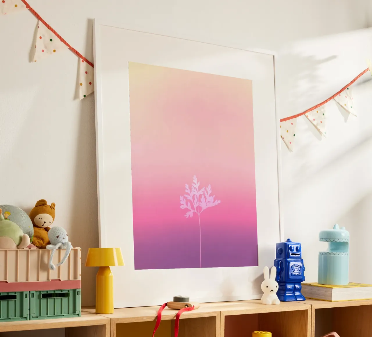 enkele bloem met kleurverloop poster met aluminium frame van cofa home