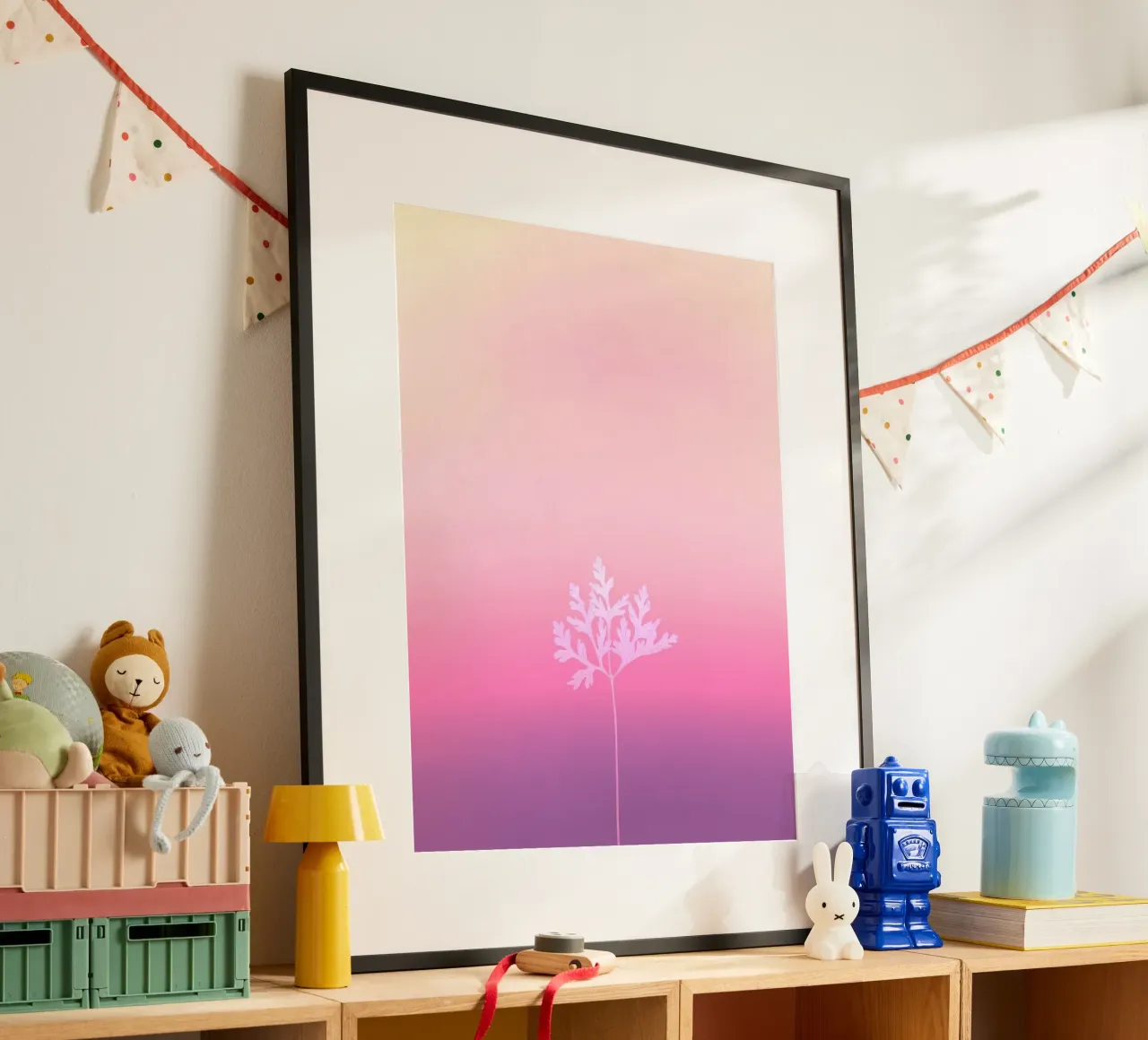 enkele bloem met kleurverloop poster met aluminium frame van cofa home