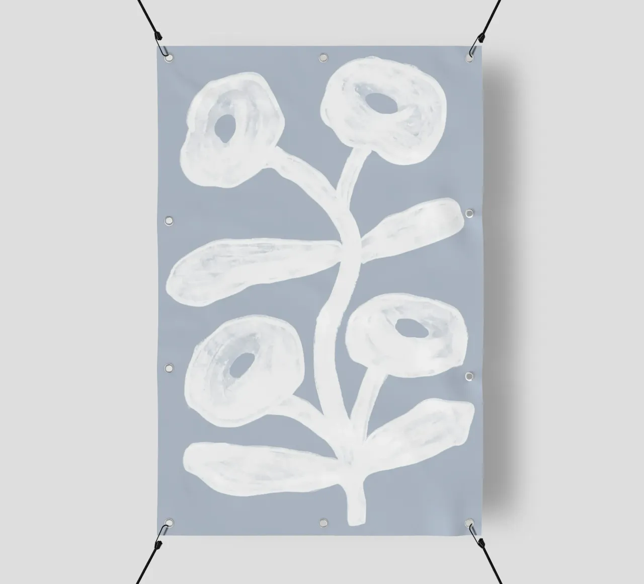 Floreale astratto bianco su blu telo in pvc da Melloi Art Print