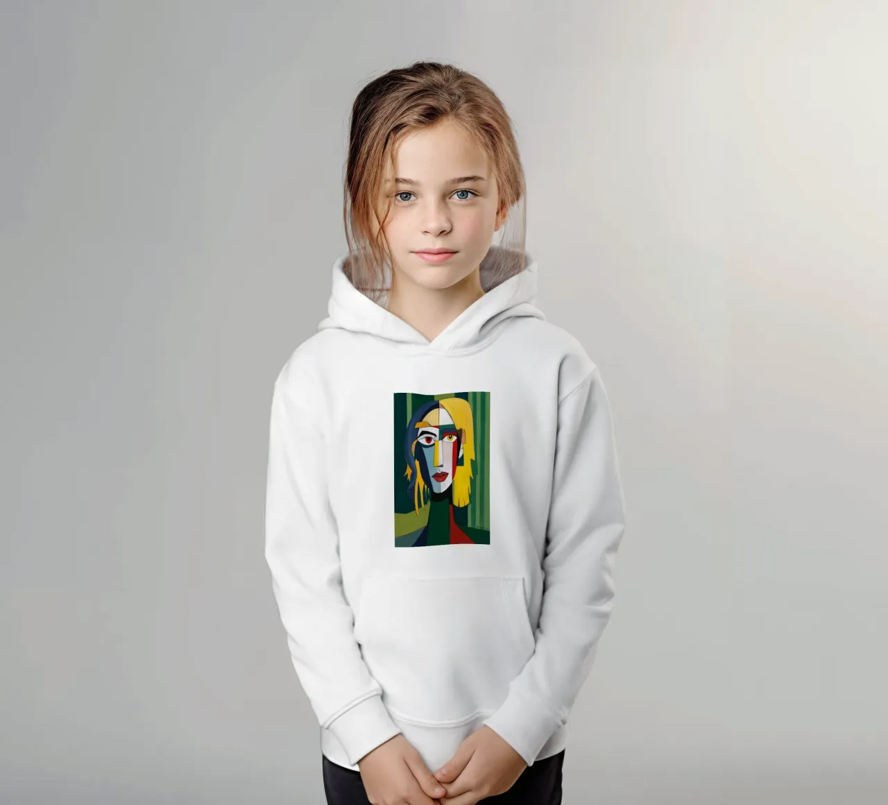 Cubist Emerald Gaze kids hoodie by Peak Delusion