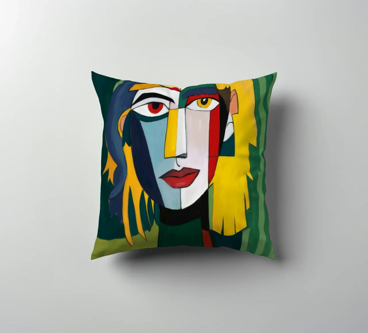 Cubist Emerald Gaze decorative cushion by Peak Delusion