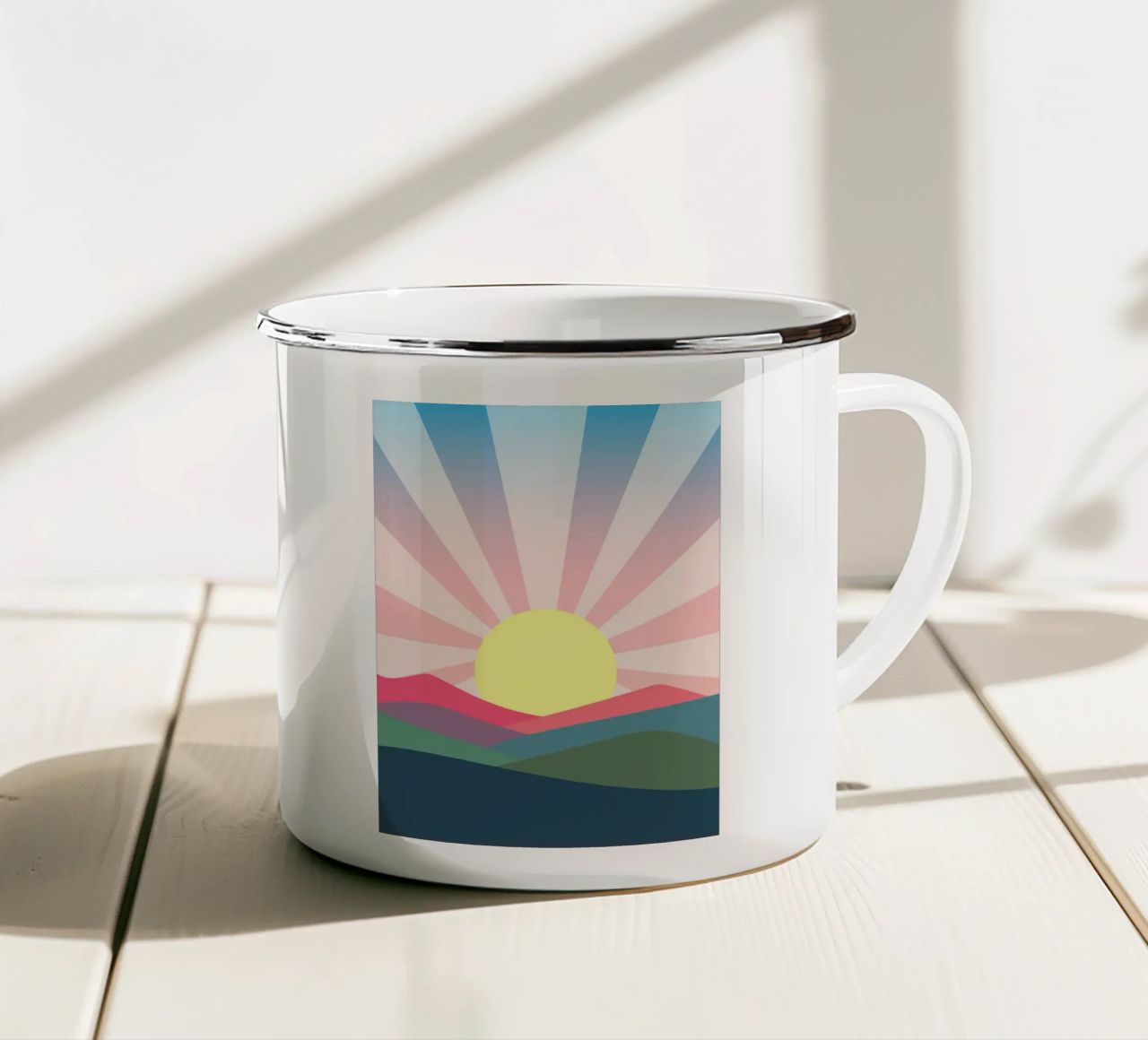 paesaggio colorato alba tazza in smalto da pastel color shape