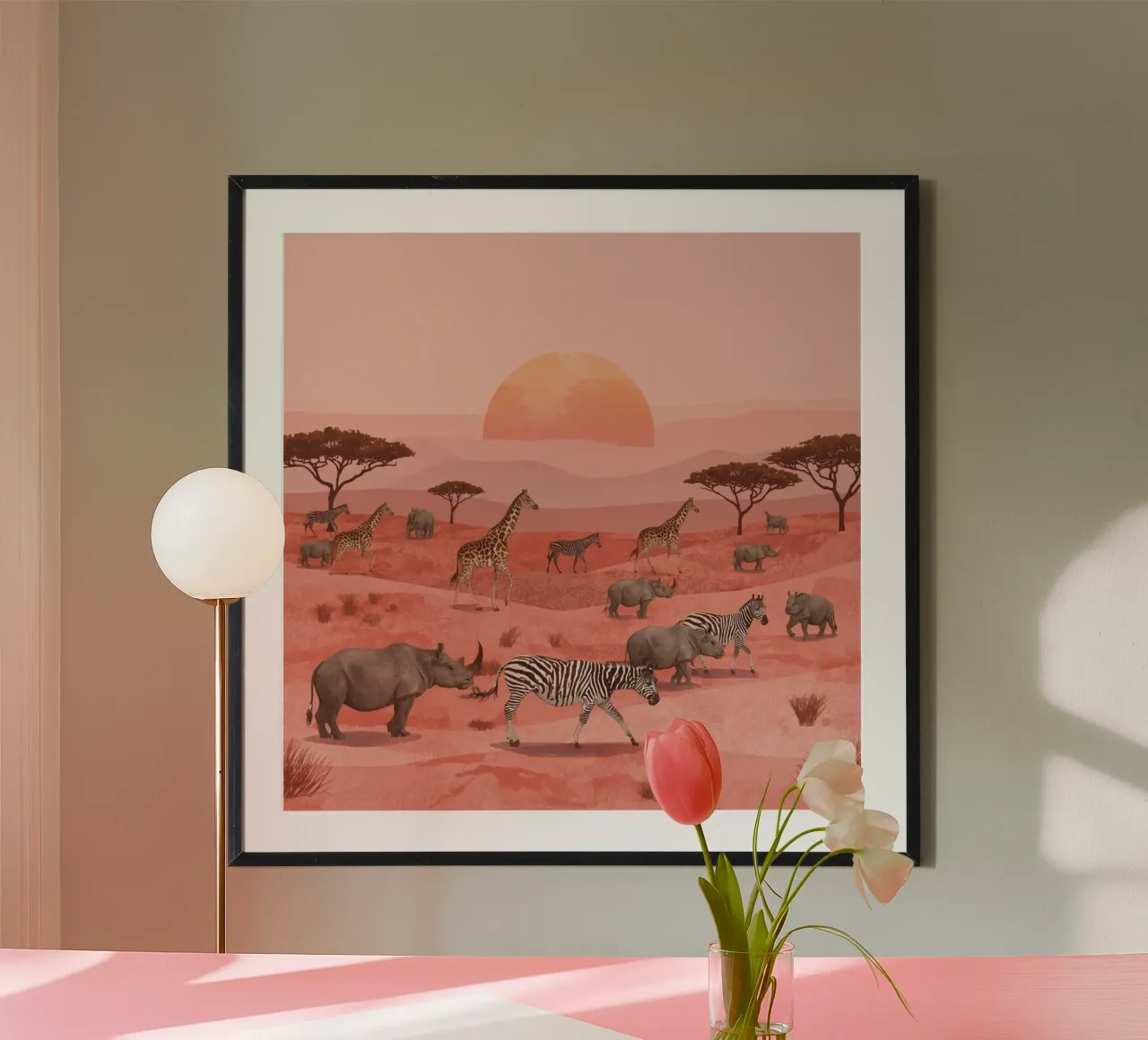 tramonto a savana poster con telaio in alluminio da van hellen