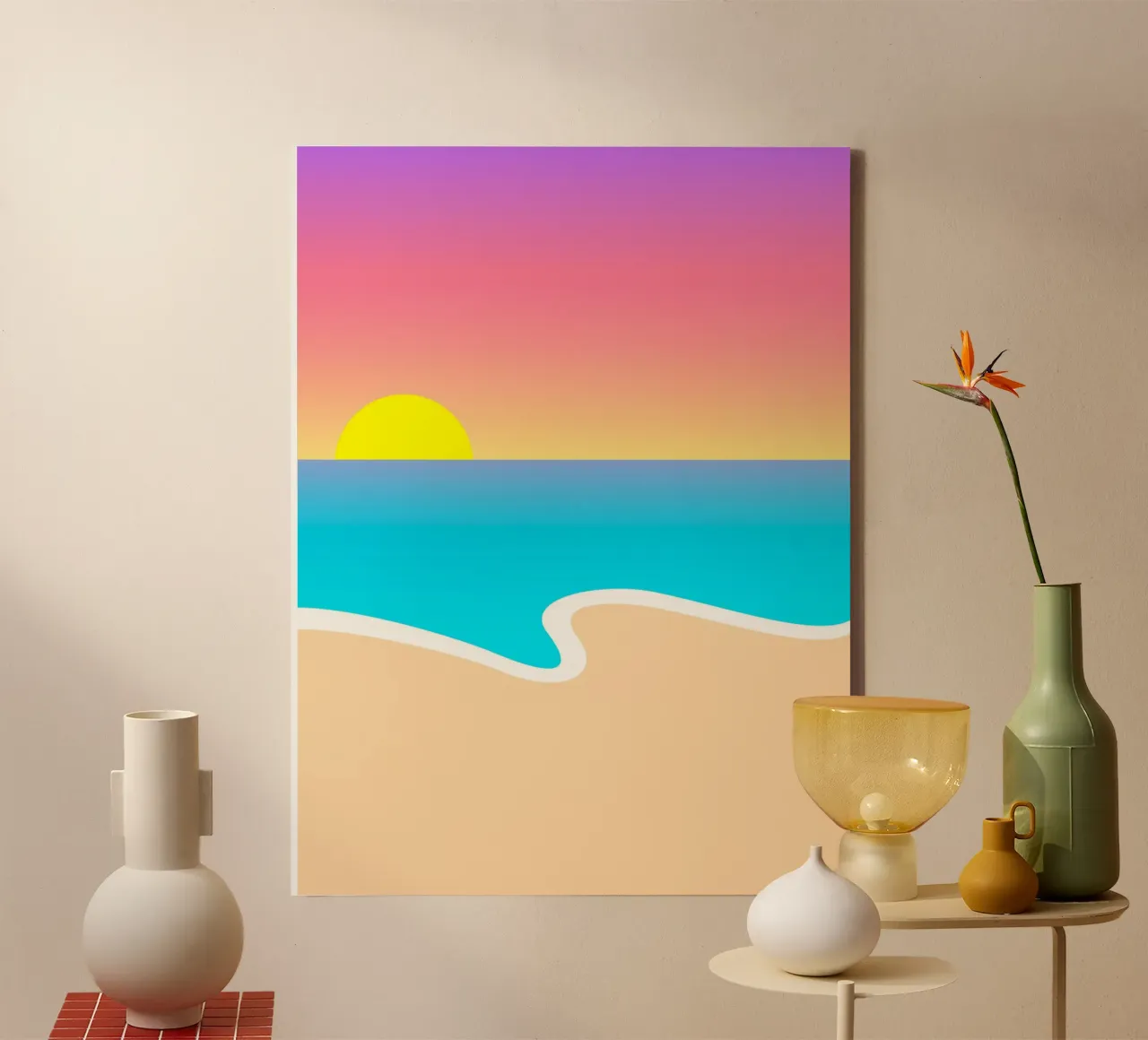 schemerlandschap oceaan canvas met Baklijst van pastel color shape