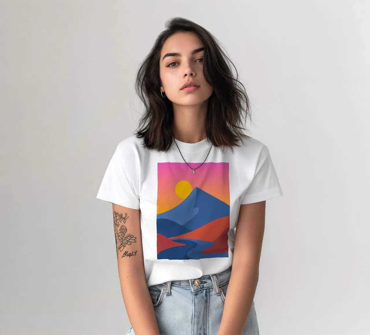 scena di montagna con gradiente t-shirt da pastel color shape
