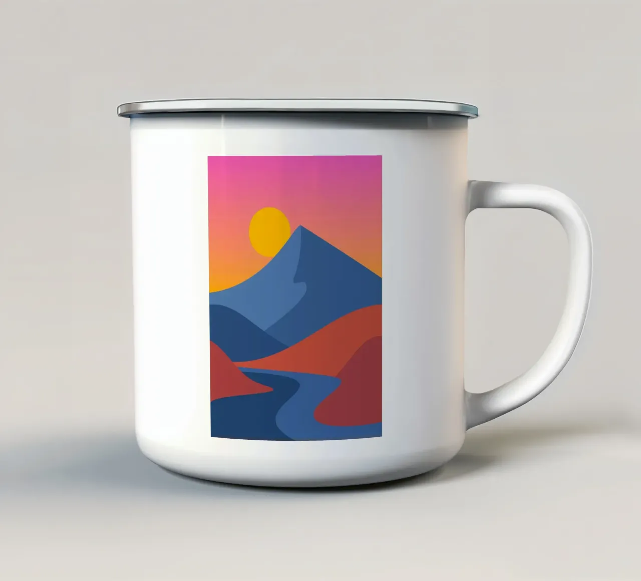 escena de montaña con degradado taza de esmalte de pastel color shape