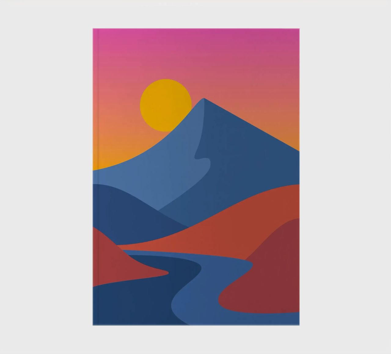 mountain scene with gradient notebook by pastel color shape