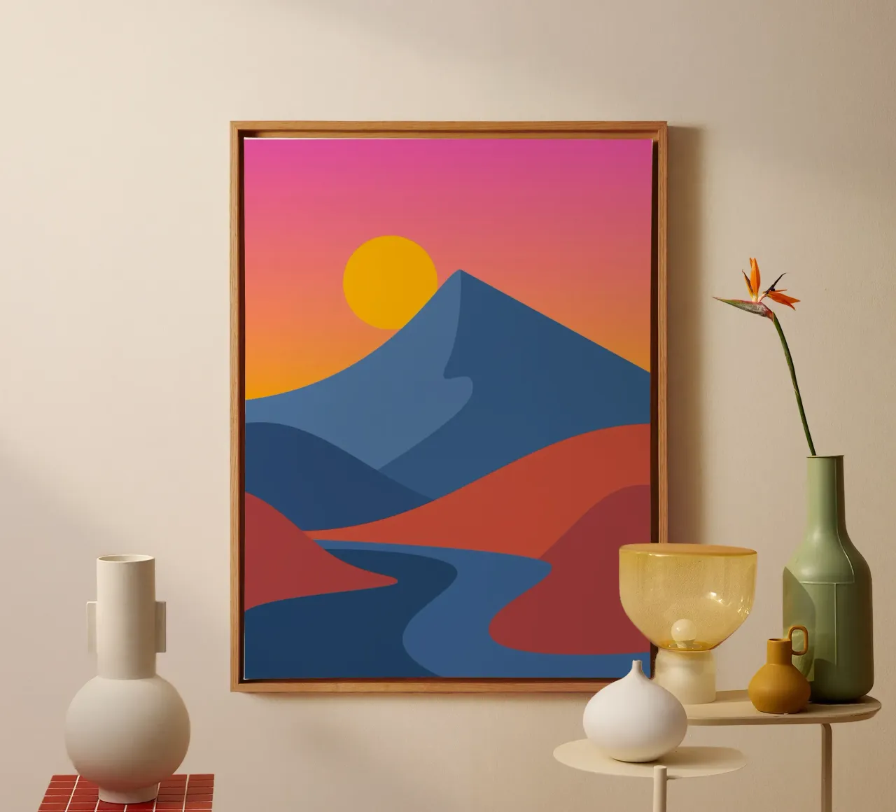 berglandschap met verloop canvas met Baklijst van pastel color shape