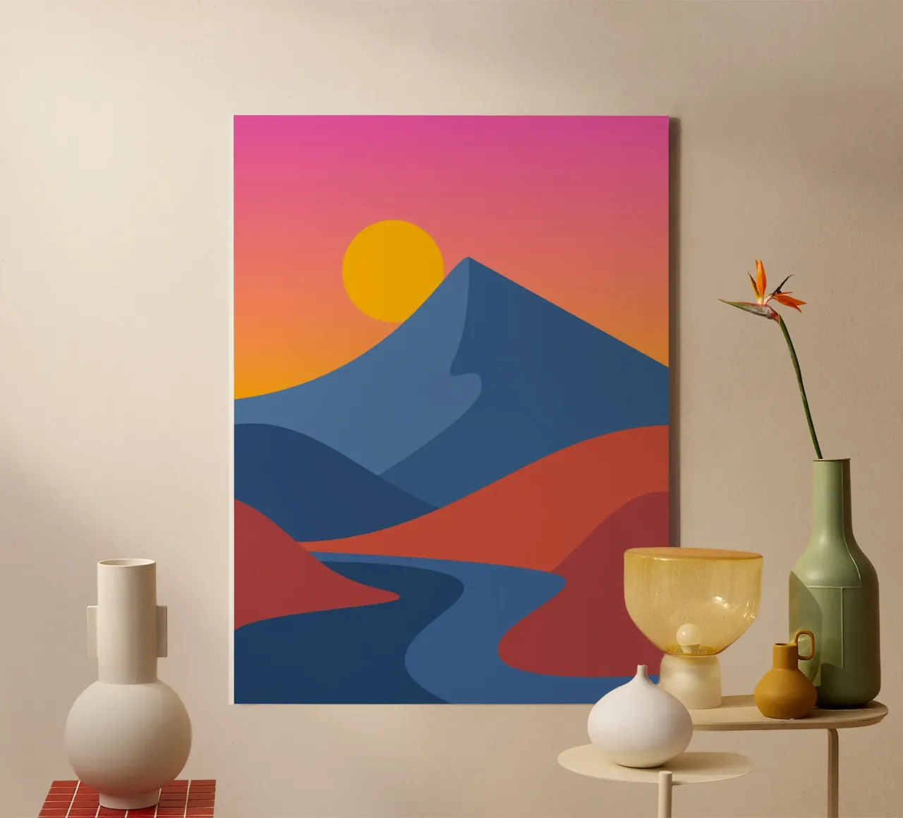 berglandschap met verloop canvas met Baklijst van pastel color shape