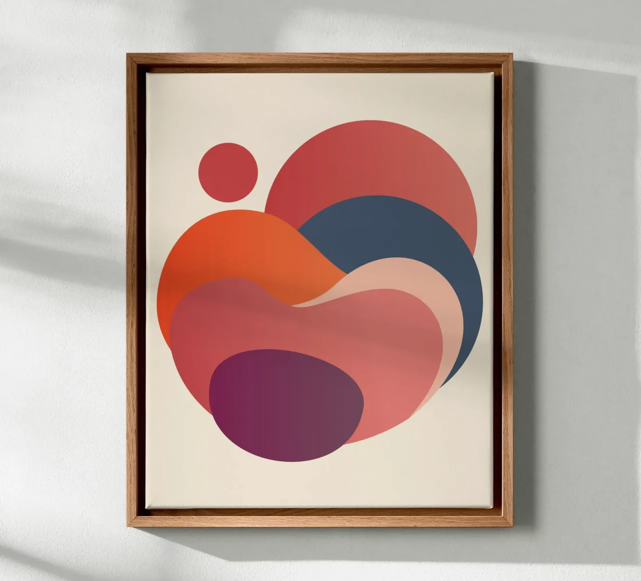 abstract shapes circles of sun canvas with Floater frame by pastel color shape