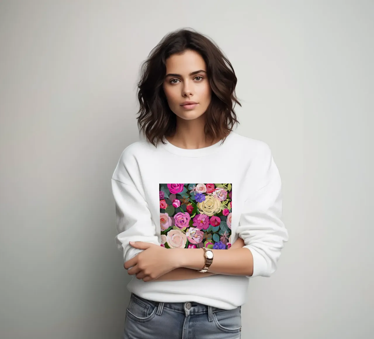 Colorful roses floral sweatshirt by gulsengunel