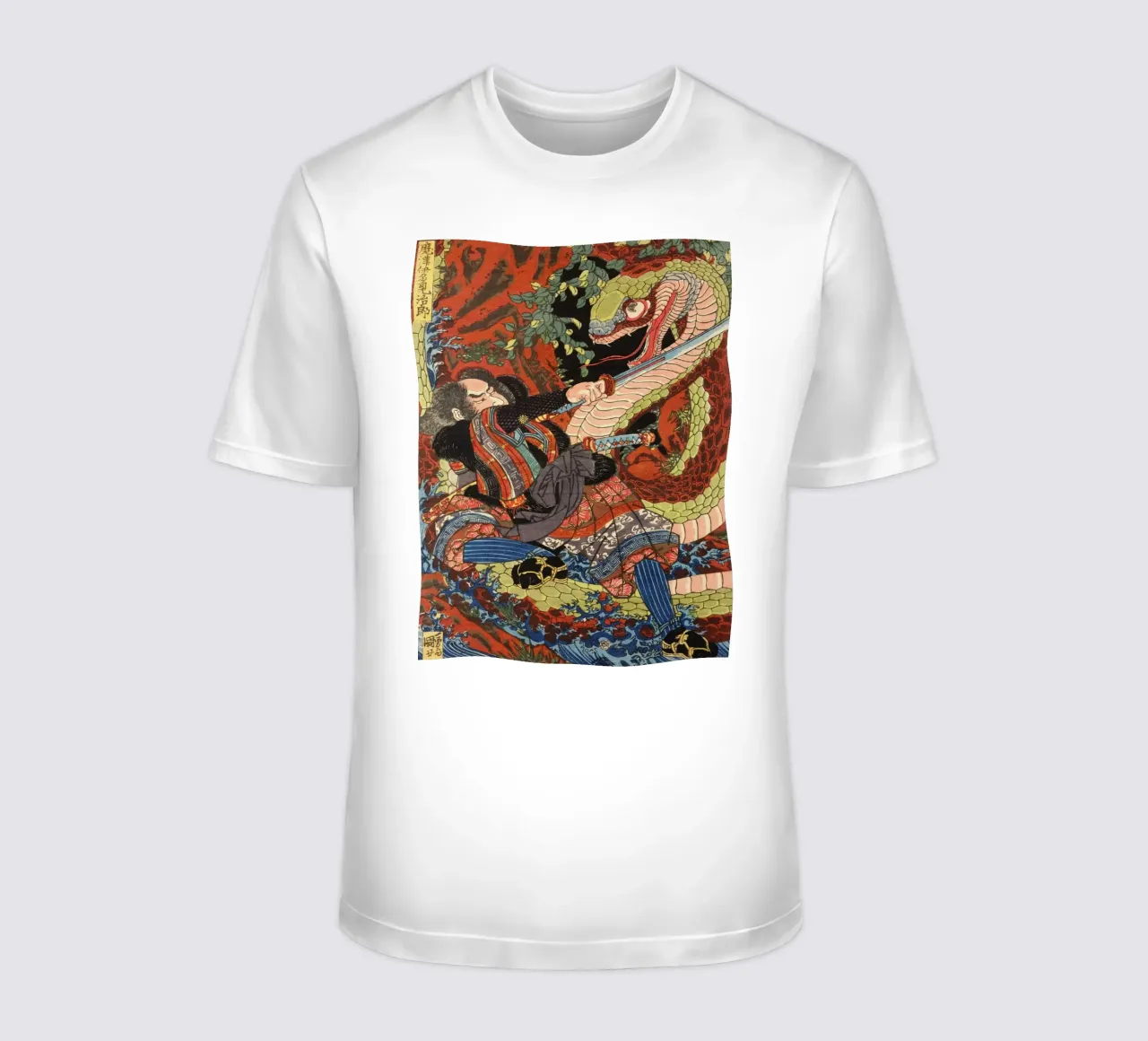 Samurai Warrior Fighting Snake - Vintage Japanese Ukiyo-e t-shirt by Masterpieces Of Japanese Art