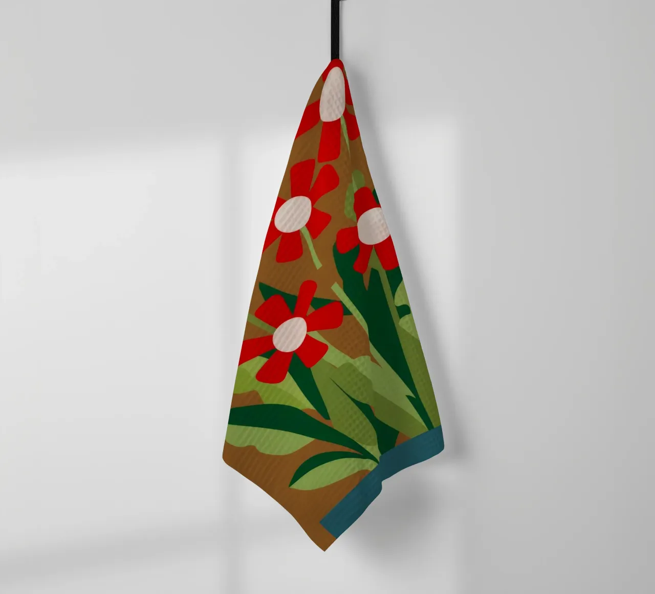 Red Flower Green Box tea towel by Peak Delusion