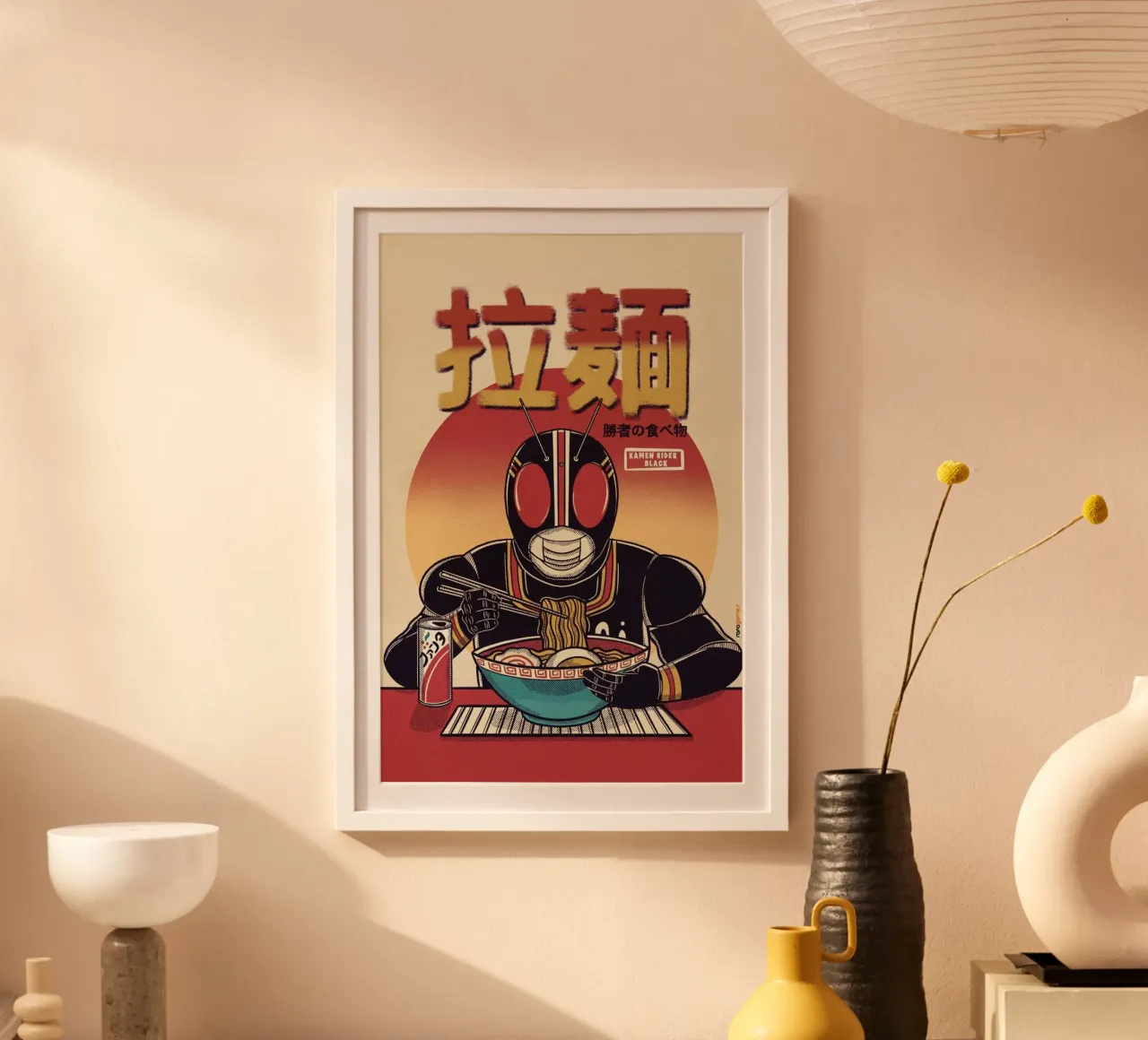 Kamen Rider Black Eating Ramen poster met kunststof frame van Rafa Gomes