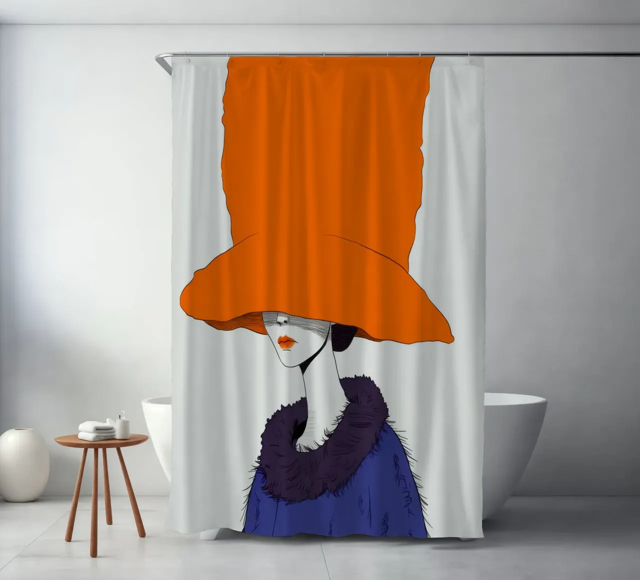 Enigmatic Orange Hat shower curtain by Peak Delusion