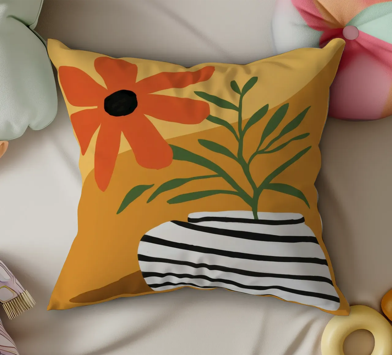 Striped Vase Sun Bloom decorative cushion by Peak Delusion