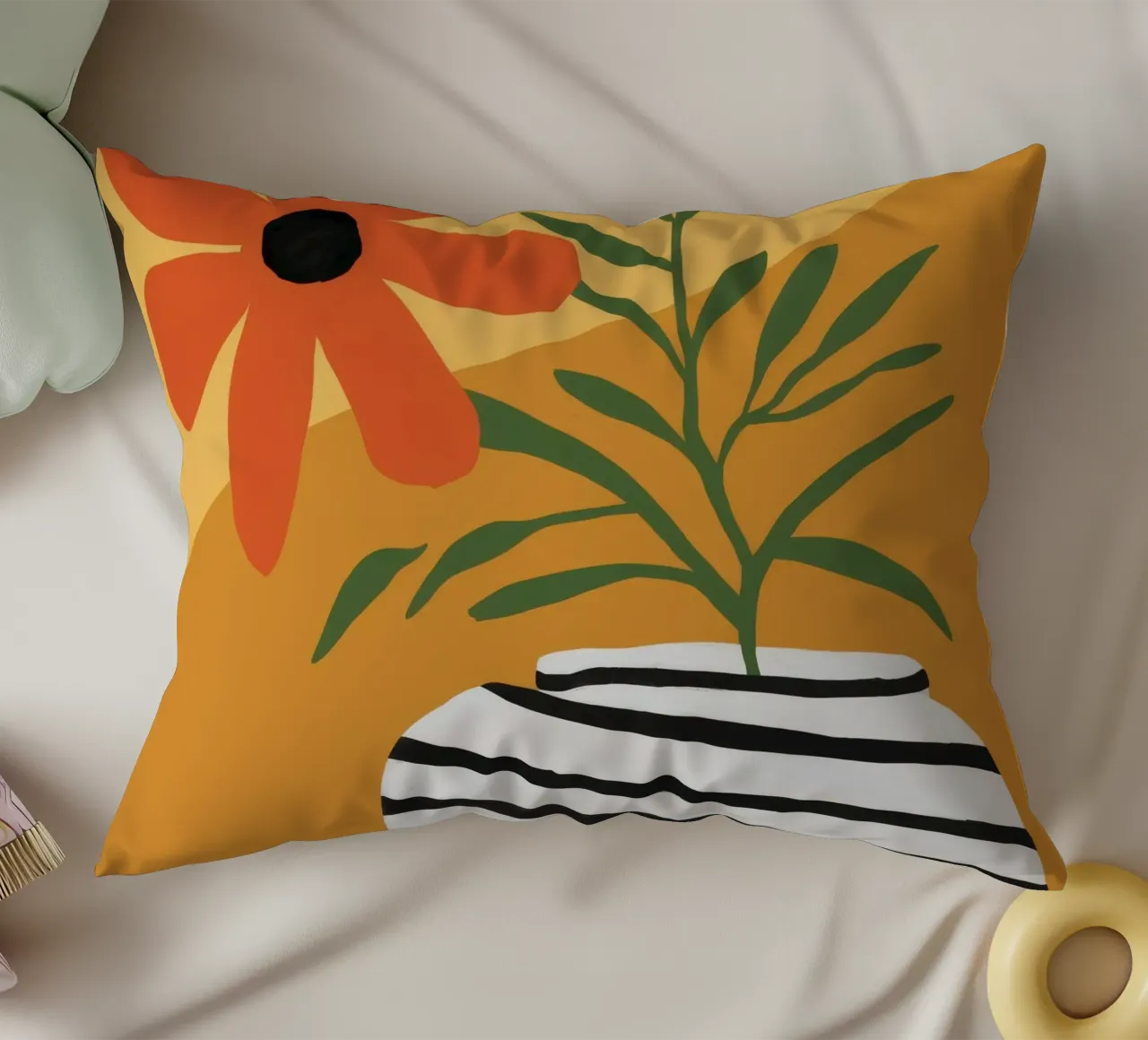 Striped Vase Sun Bloom decorative cushion by Peak Delusion