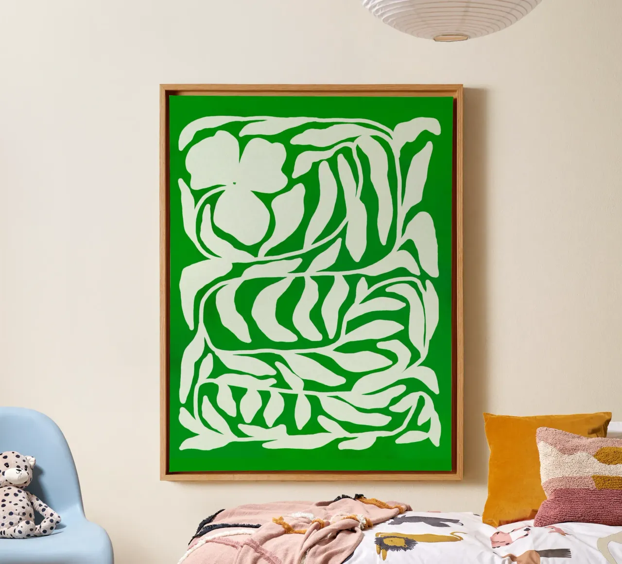 Tropical Green Cutout Floral Pattern with Island Vibe tela con Cornice a cassetta da mysteriouscoco