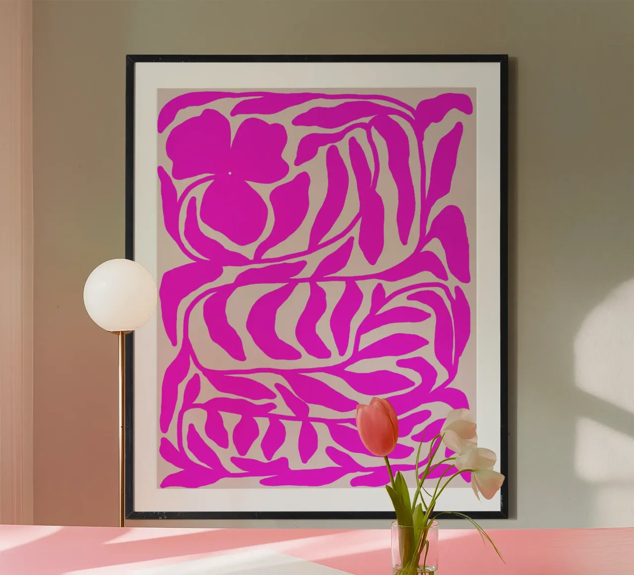 Tropical pink Cutout Floral Pattern with Island Vibe poster con telaio in plastica da mysteriouscoco