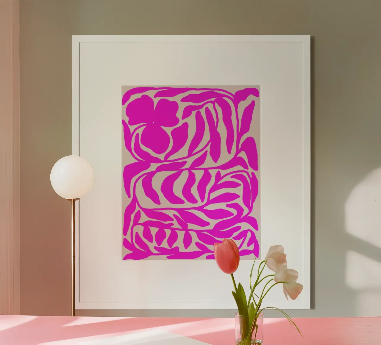 Tropical pink Cutout Floral Pattern with Island Vibe poster con telaio in plastica da mysteriouscoco