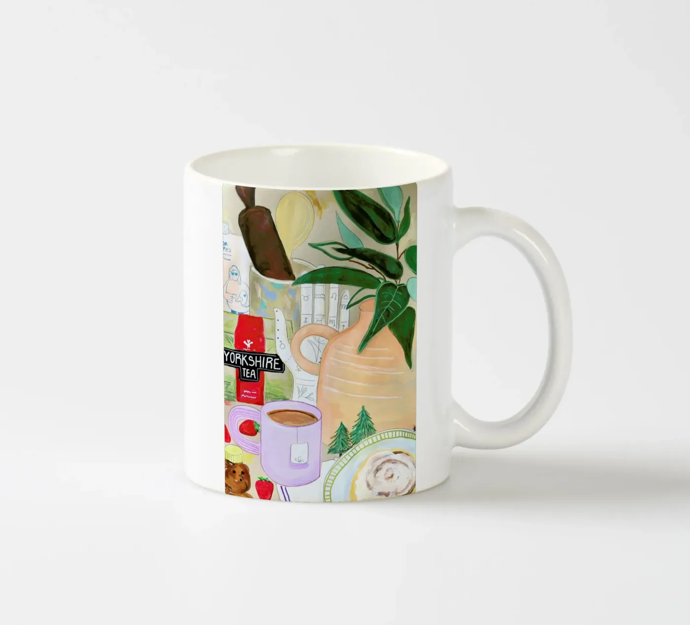 Cluttered Tea Time ceramic mug by Paloma Kua