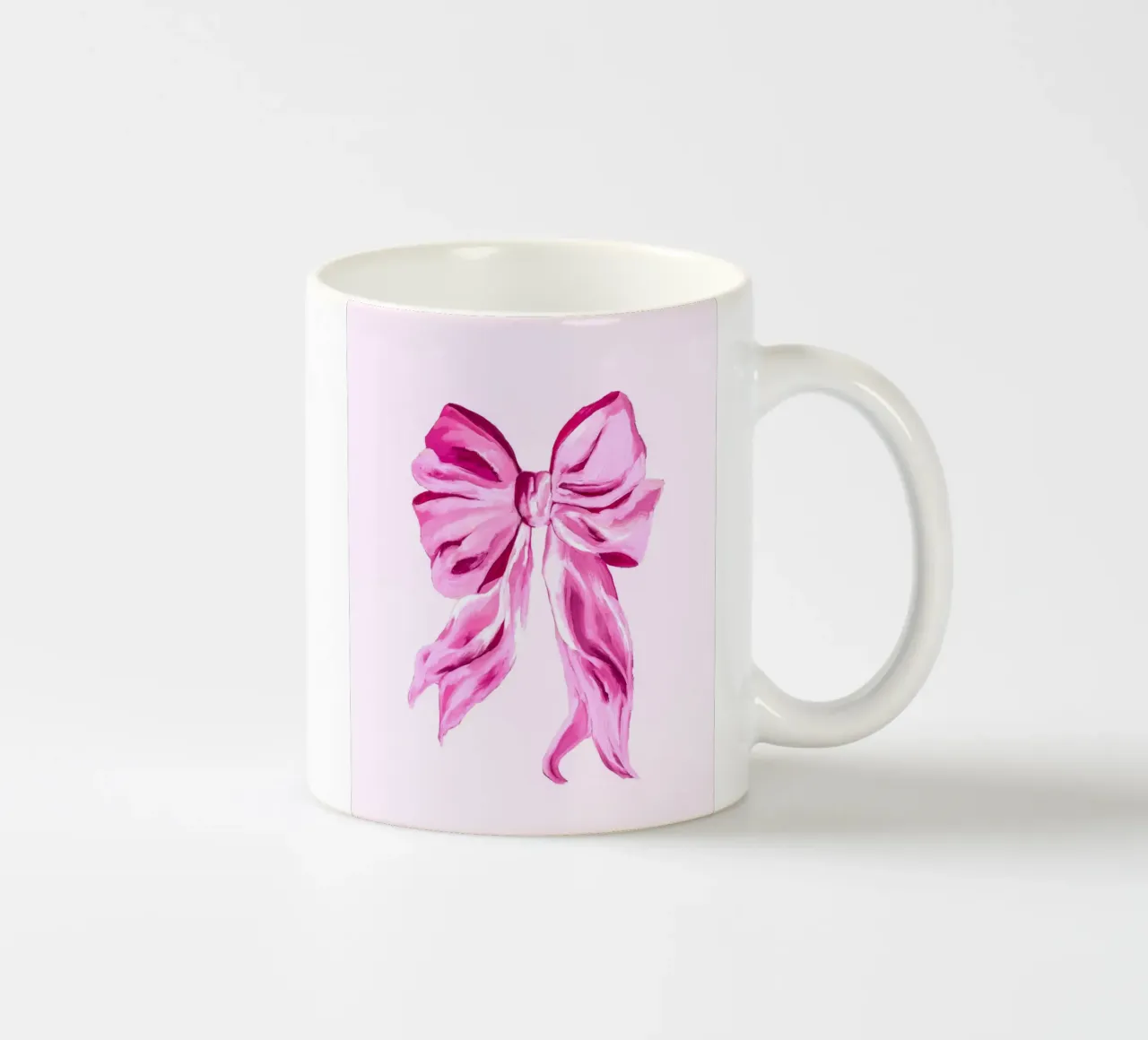 Elegant Pink Oil Painted Bow on Pale Blush Background ceramic mug by mysteriouscoco