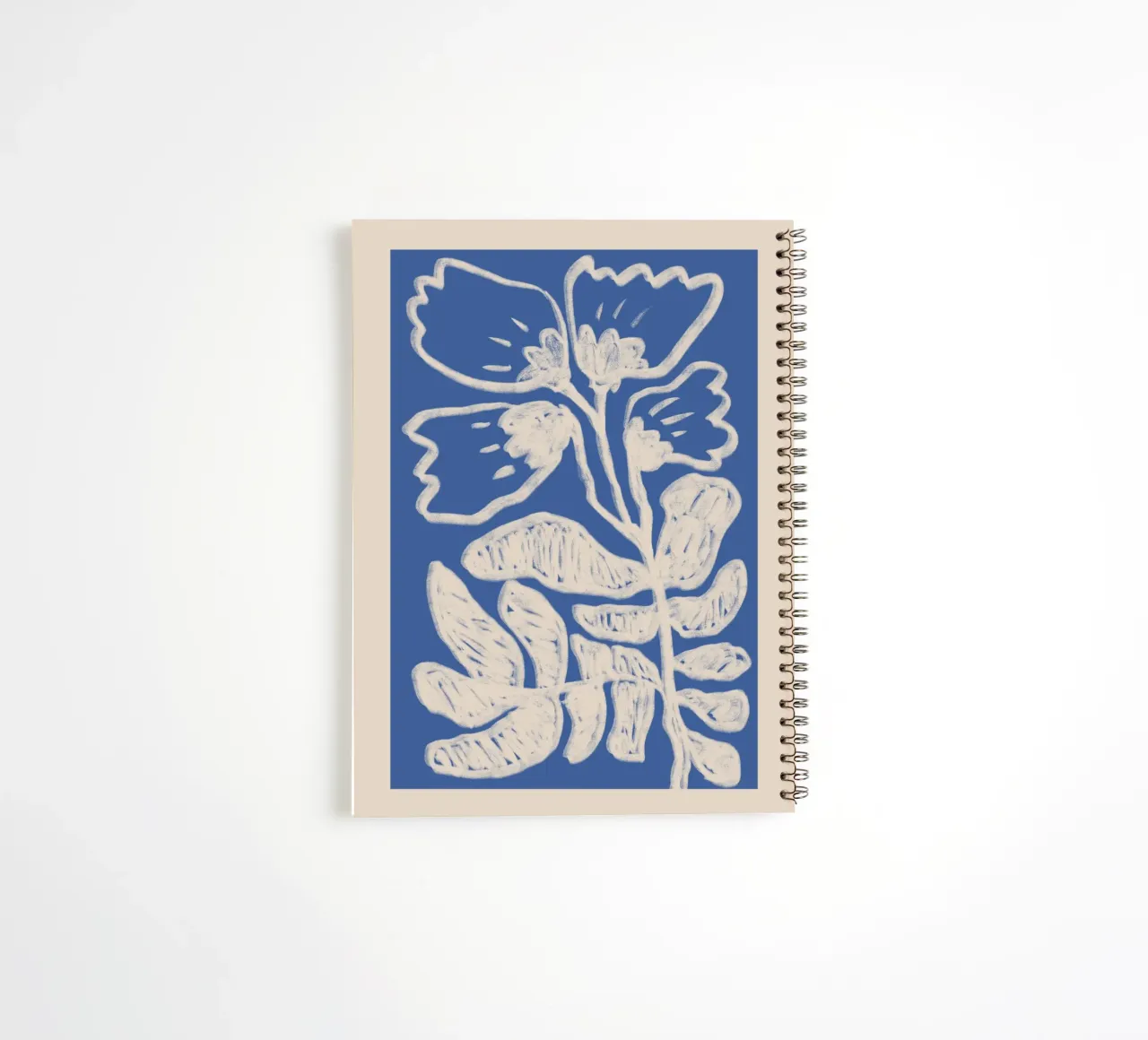 Abstract Blue Floral Botanical on Beige spiral notebook by Melloi Art Print