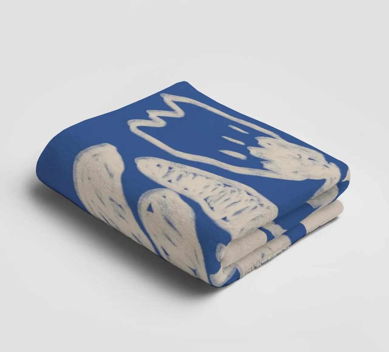 Abstract Blue Floral Botanical on Beige towel by Melloi Art Print