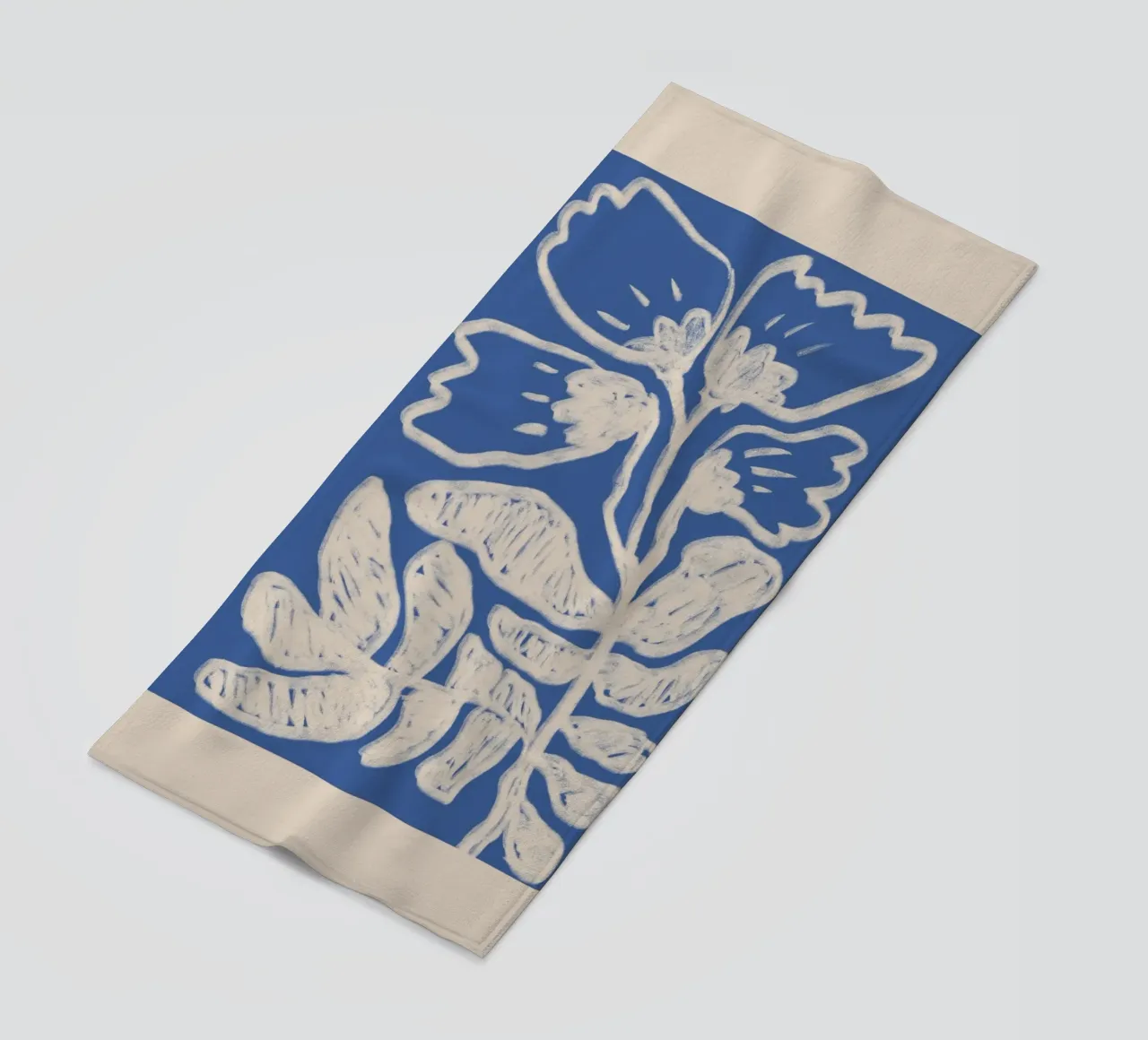 Blu astratto floreale botanico su beige telo mare da Melloi Art Print