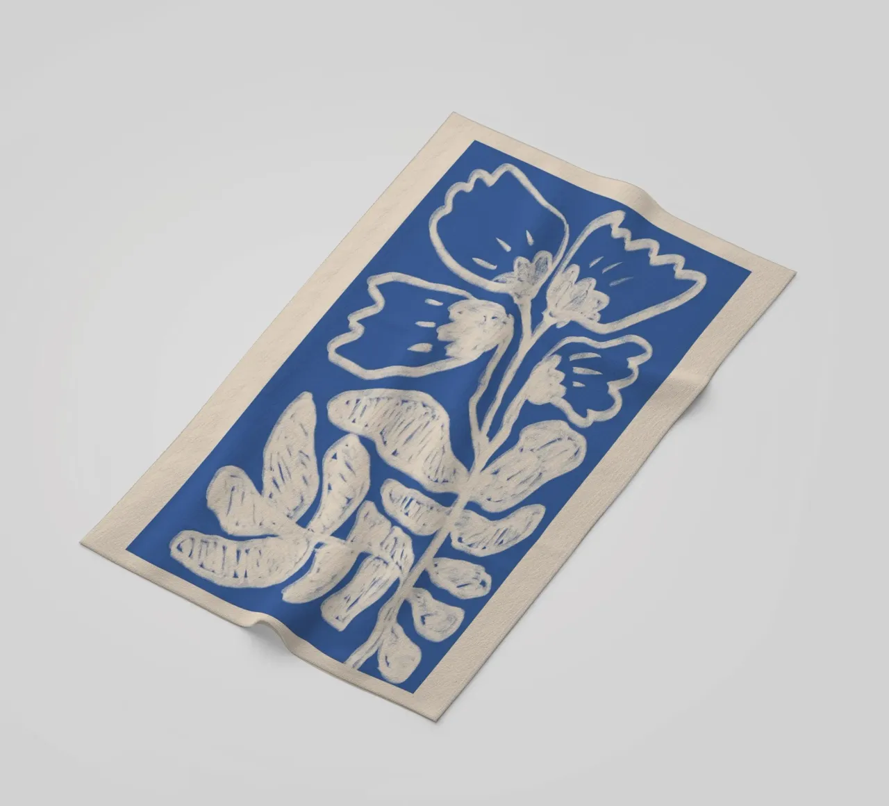 Blu astratto floreale botanico su beige telo mare da Melloi Art Print