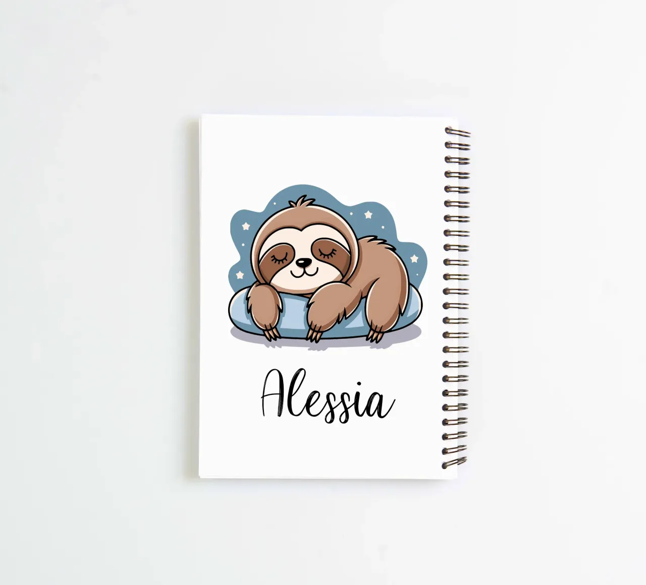 Sleeping sloth personalisable name spiral notebook by SlothStella