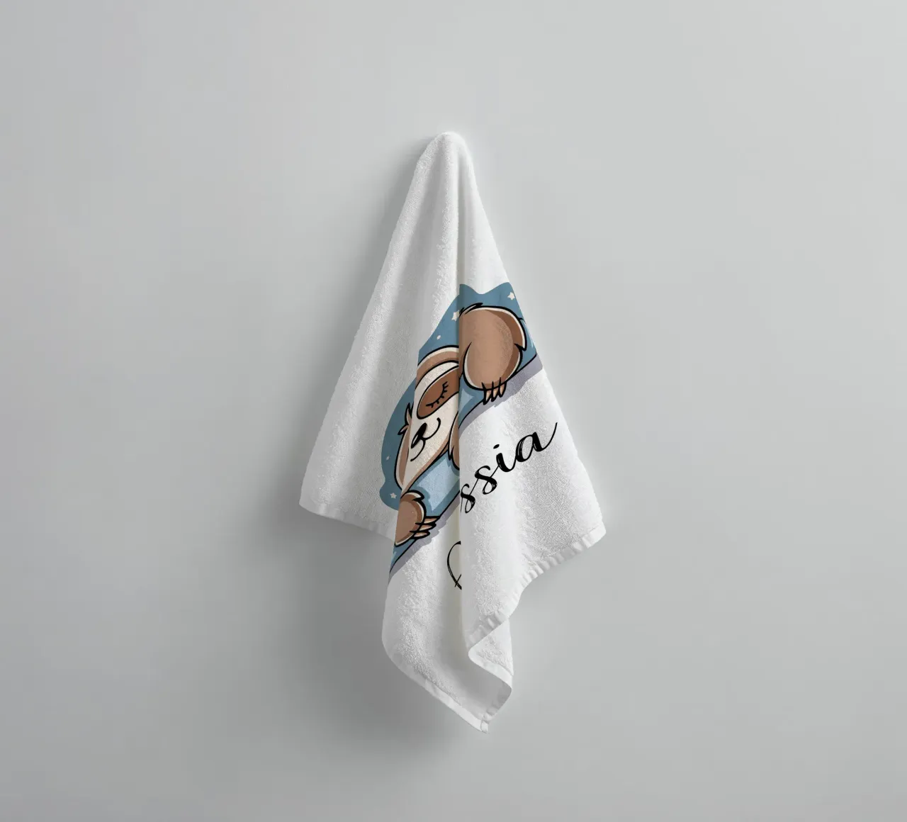 Sleeping sloth personalisable name towel by SlothStella