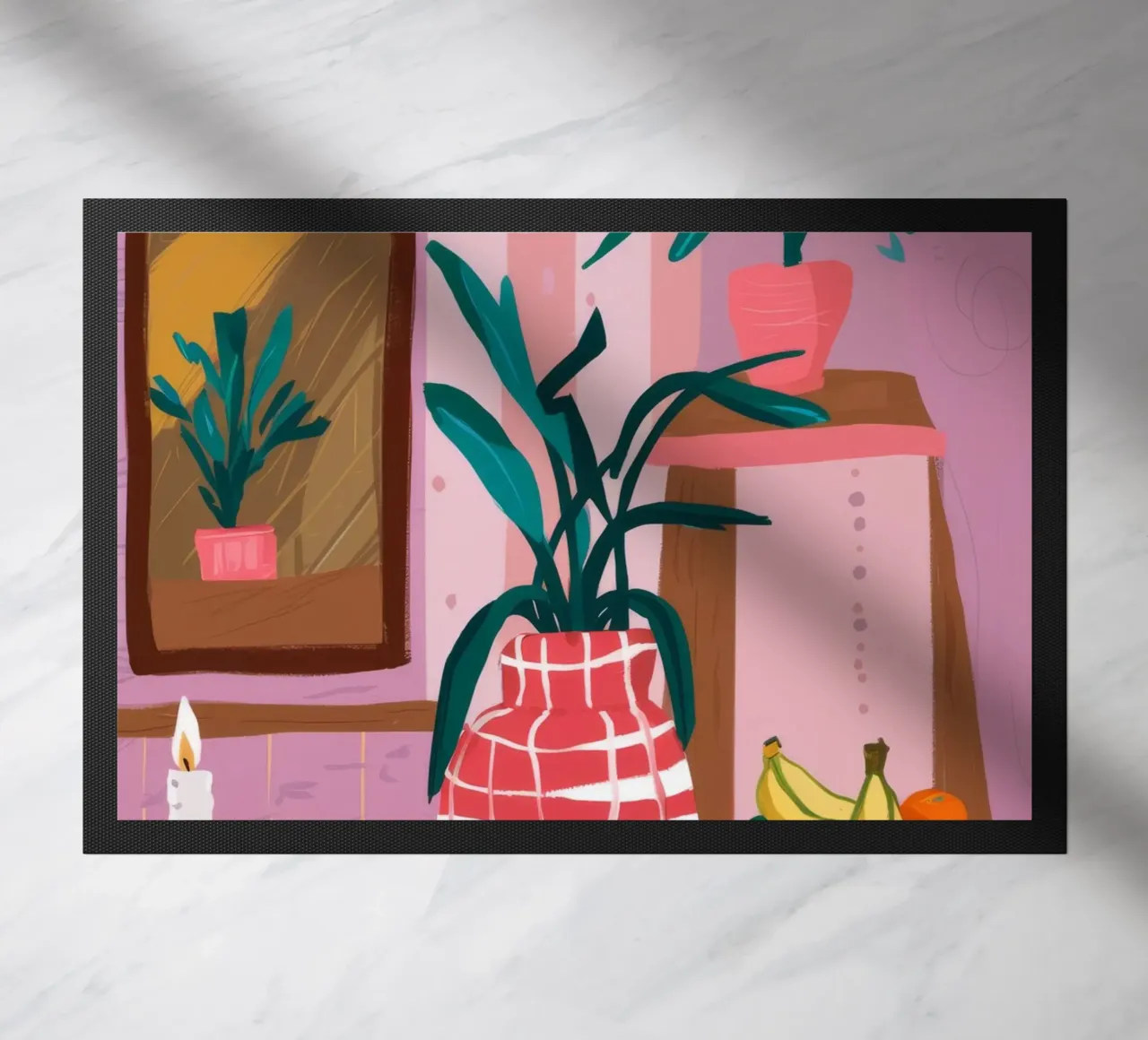 Red Vase Banana doormat by Pan Denim