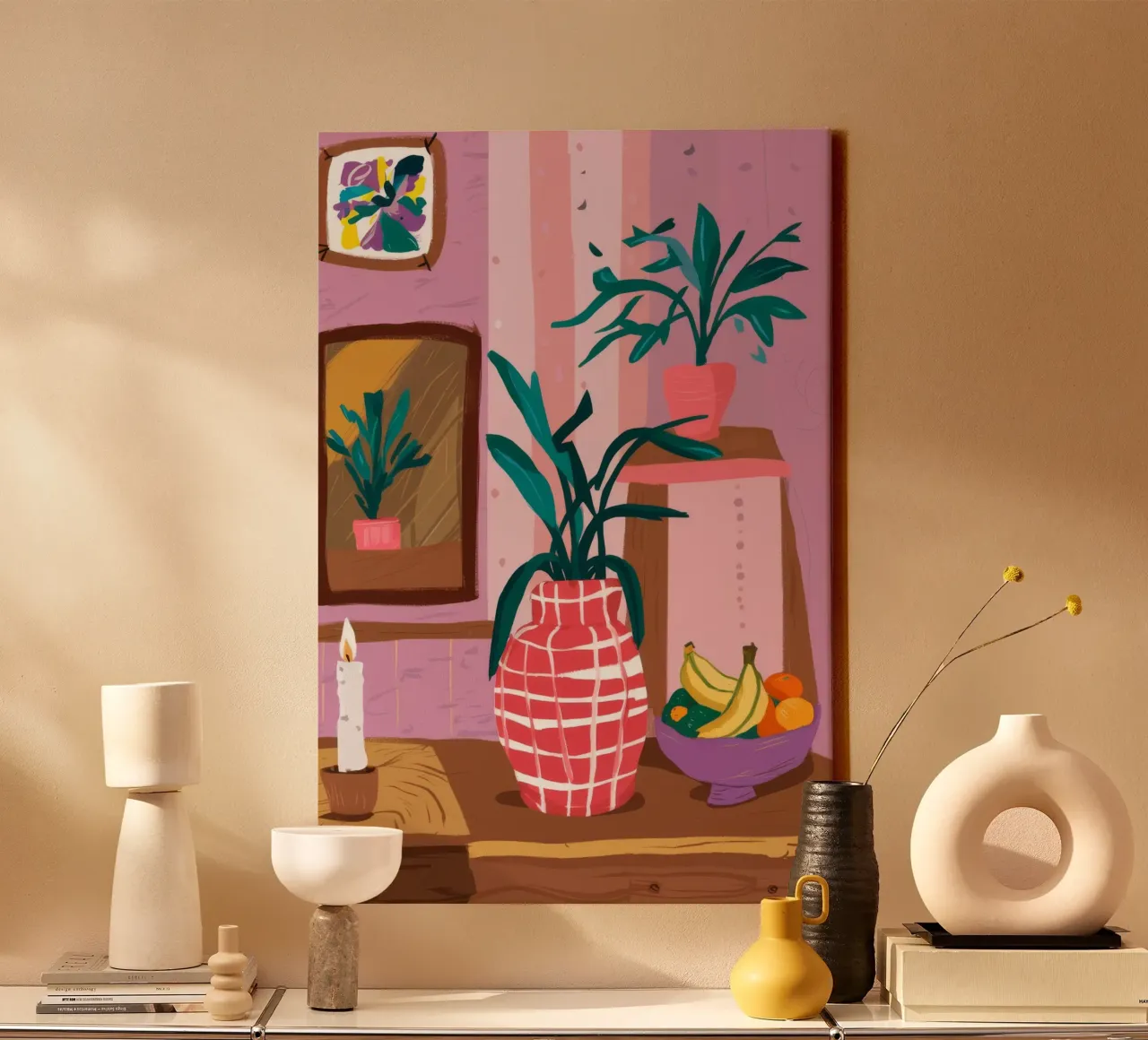 Vaso rosso Banana tela con Cornice a cassetta da Pan Denim