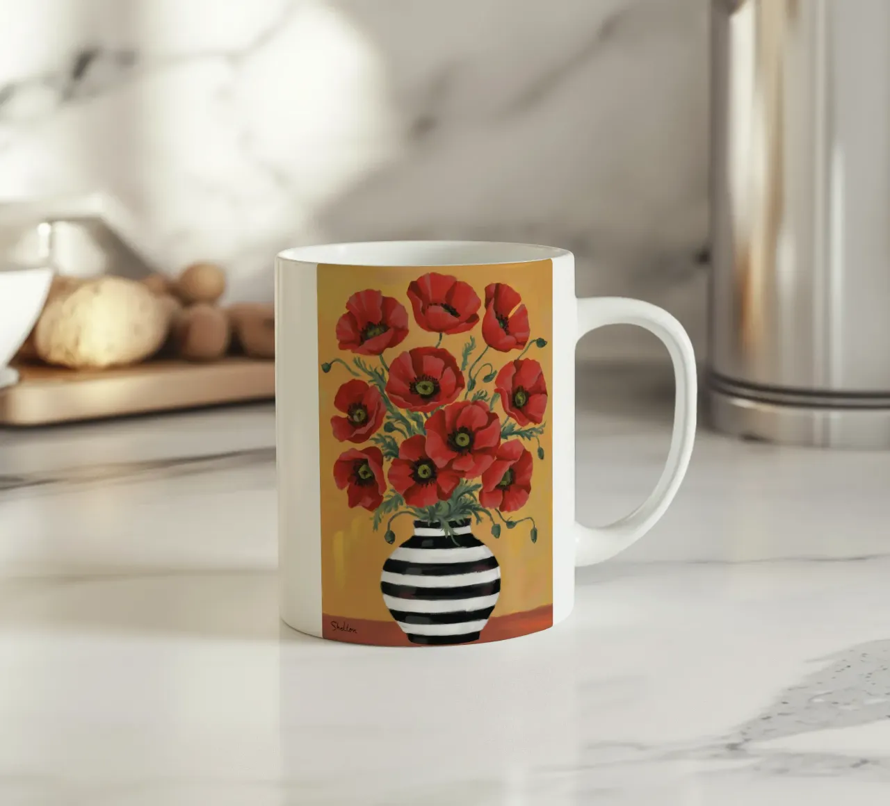 Papavero Grace a righe tazza in ceramica da Peak Delusion