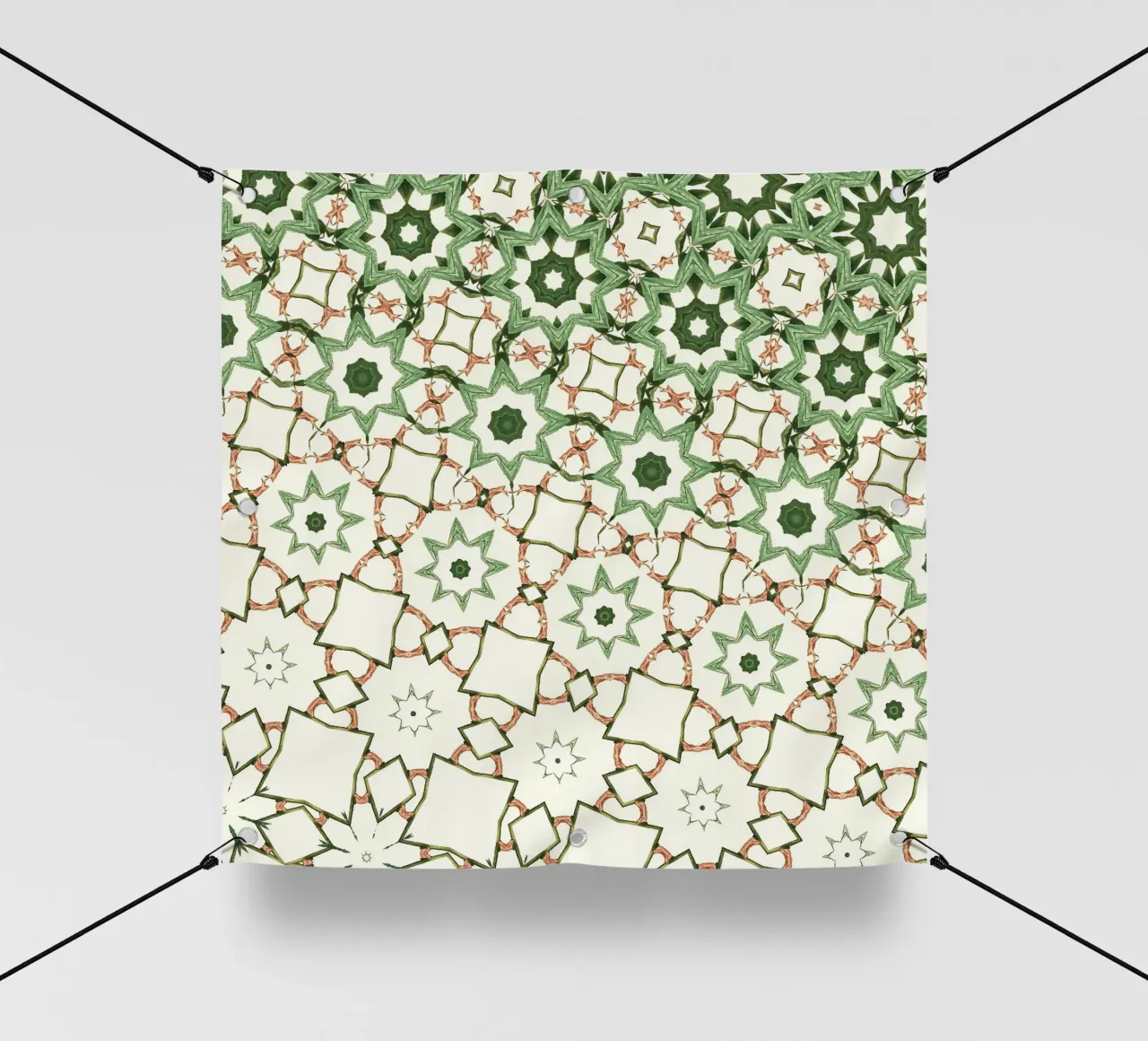 Diseño caleidoscopio tonos verdes telo in pvc da planetaB