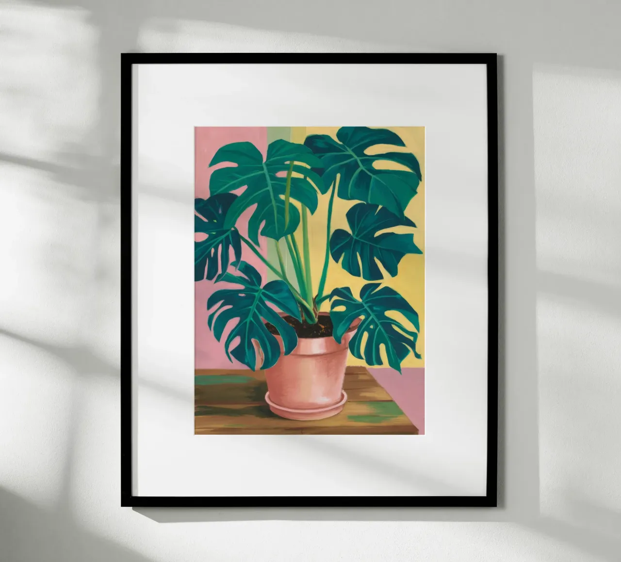Monstera Giallo Muro poster con telaio in legno da Pan Denim