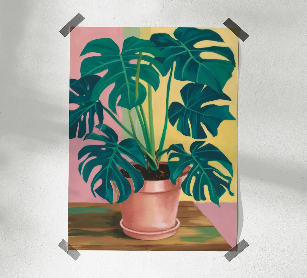 Monstera Giallo Muro poster con telaio in legno da Pan Denim