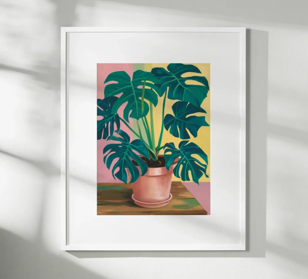 Monstera Giallo Muro poster con telaio in legno da Pan Denim