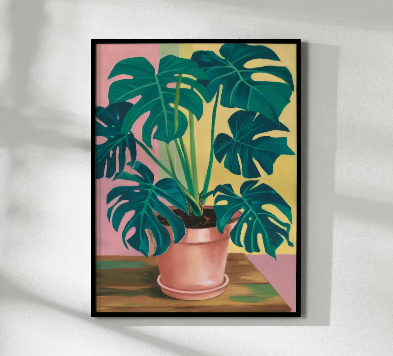 Monstera Giallo Muro poster con telaio in legno da Pan Denim