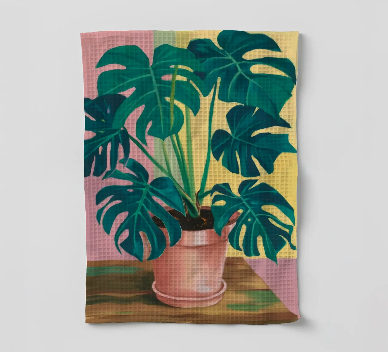 Monstera Yellow Wall tea towel by Pan Denim