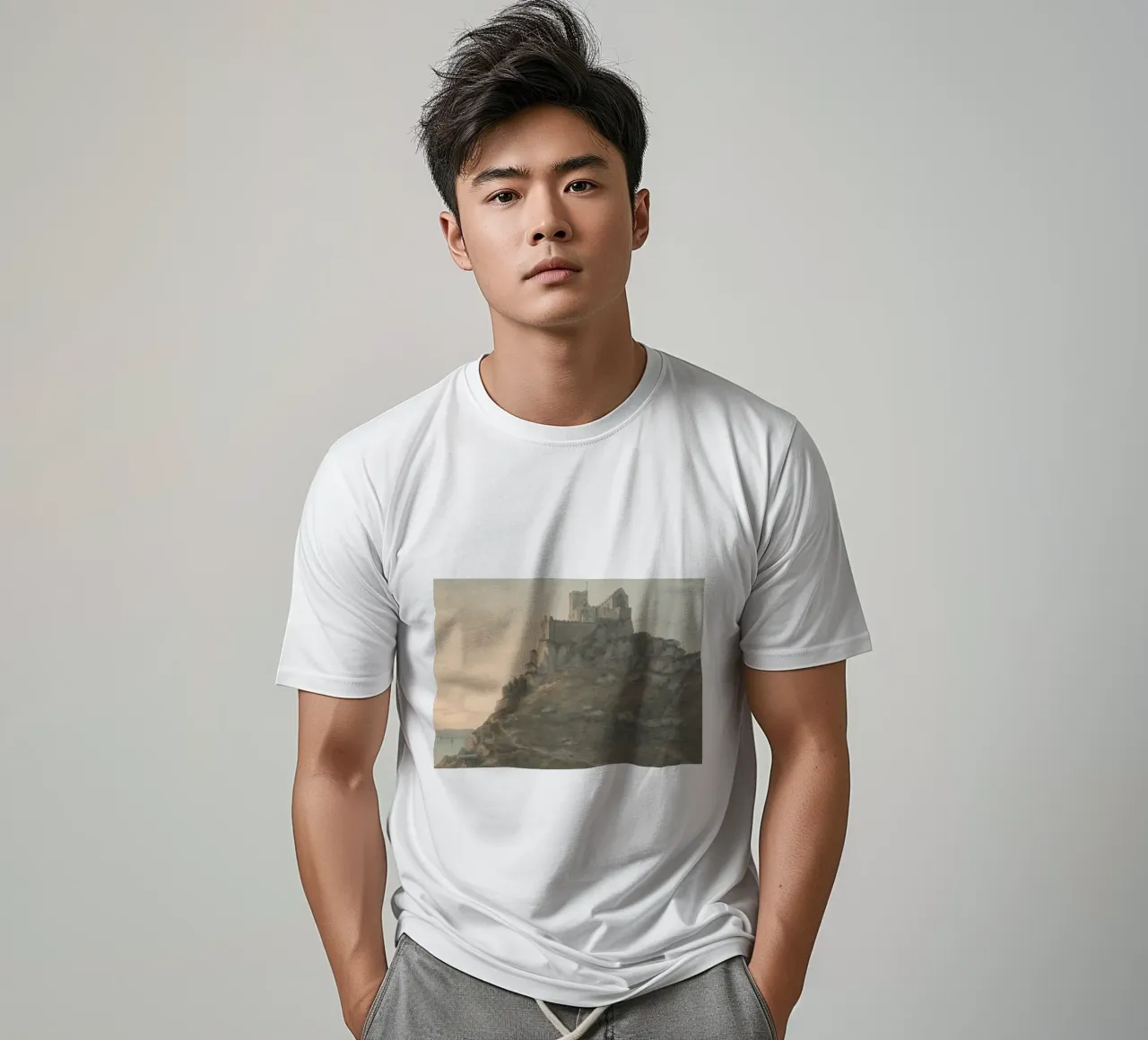 Mittelalterliche Burg: Festung auf der Klippe, Historische Landschaftskunst T-Shirt von ClubArt