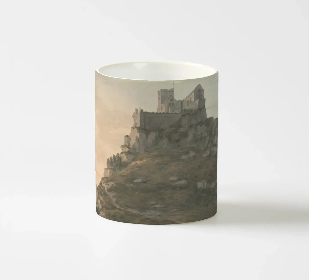 Mittelalterliche Burg: Festung auf der Klippe, Historische Landschaftskunst Keramik Tasse von ClubArt
