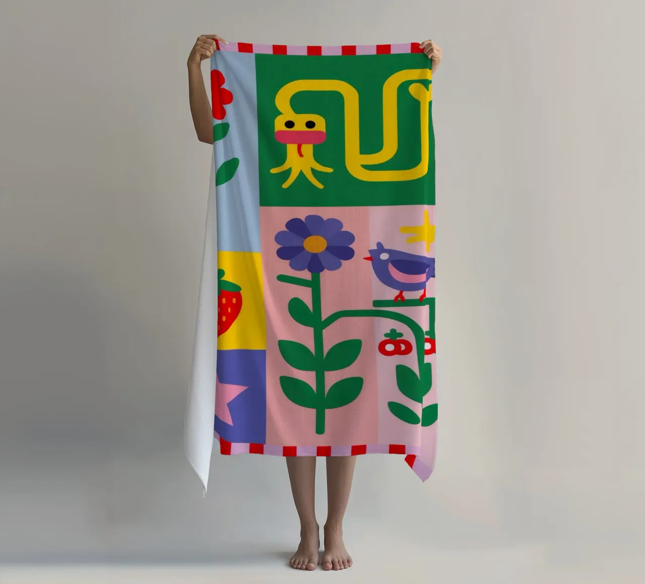 Folksy Garden Blocks beach towel by Peak Delusion