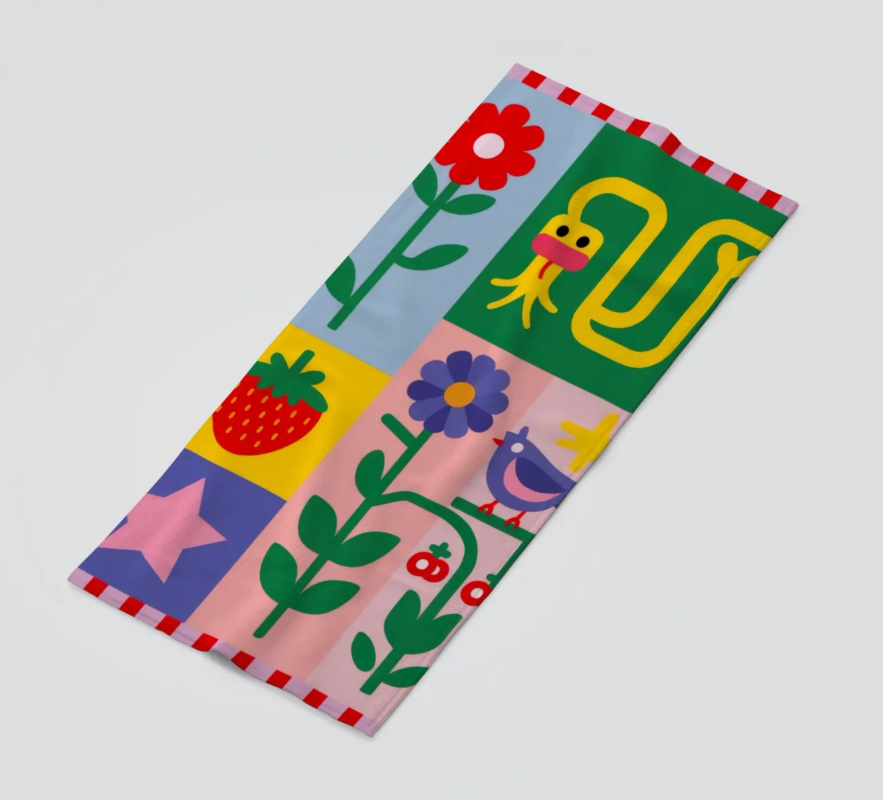 Folksy Garden Blocks beach towel by Peak Delusion