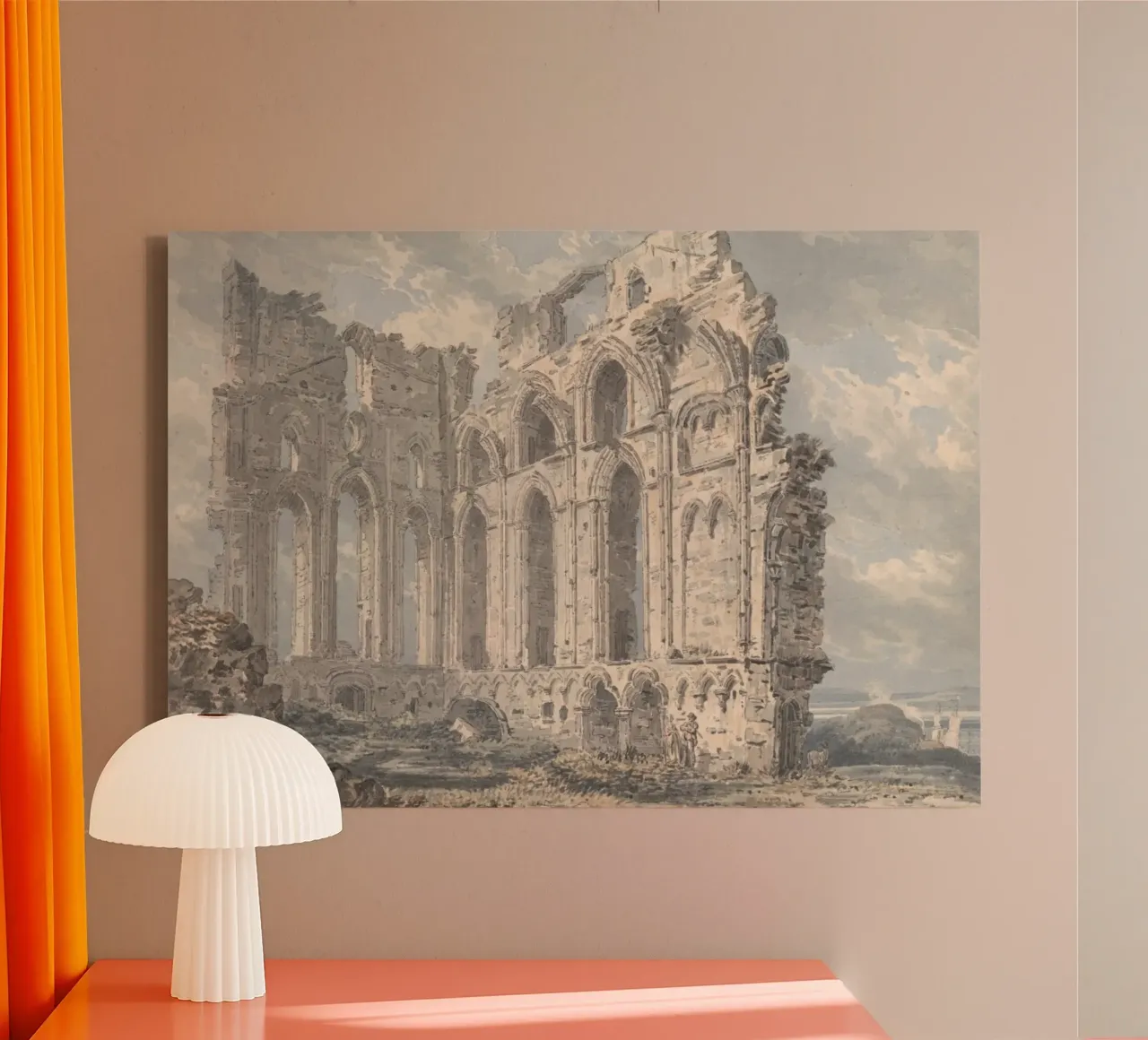 Ruïnes van middeleeuwse abdijen: Historisch architectonisch landschap canvas met Baklijst van ClubArt